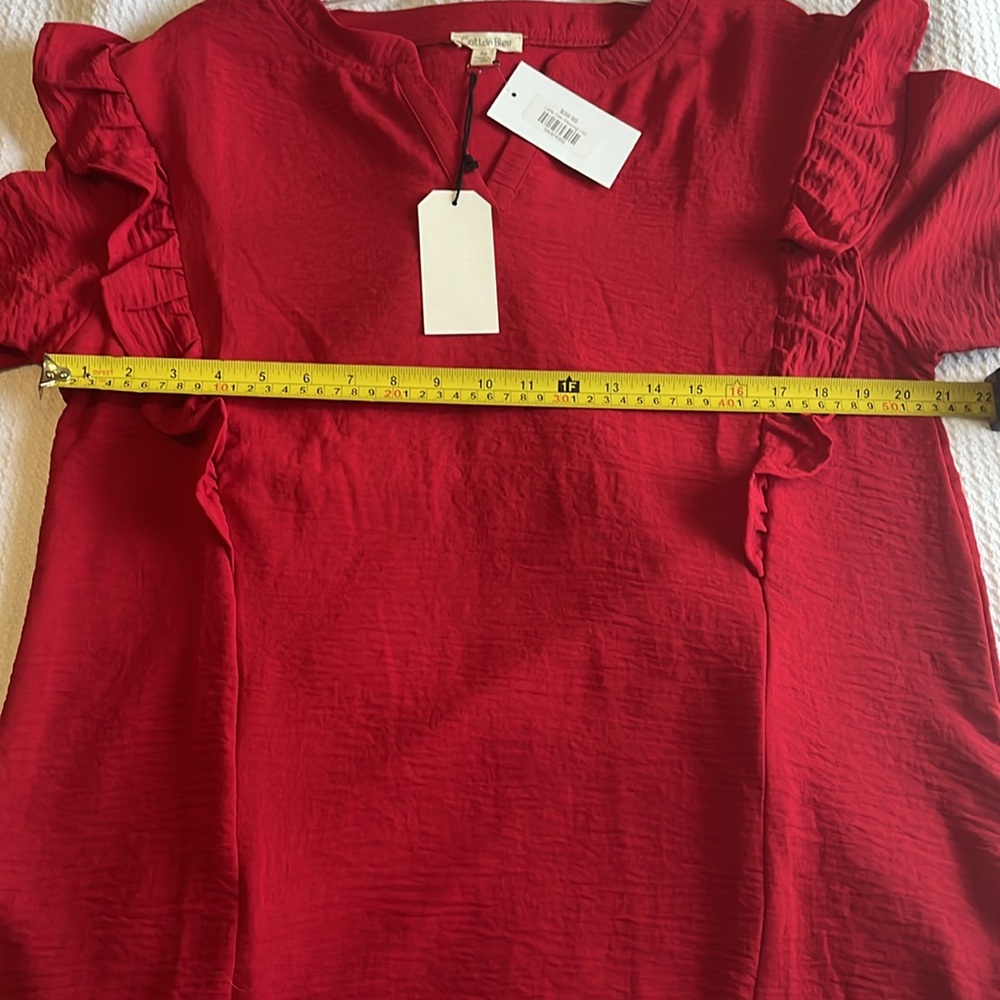 Women's Red Ruffle Blouse - Picture 9 of 10